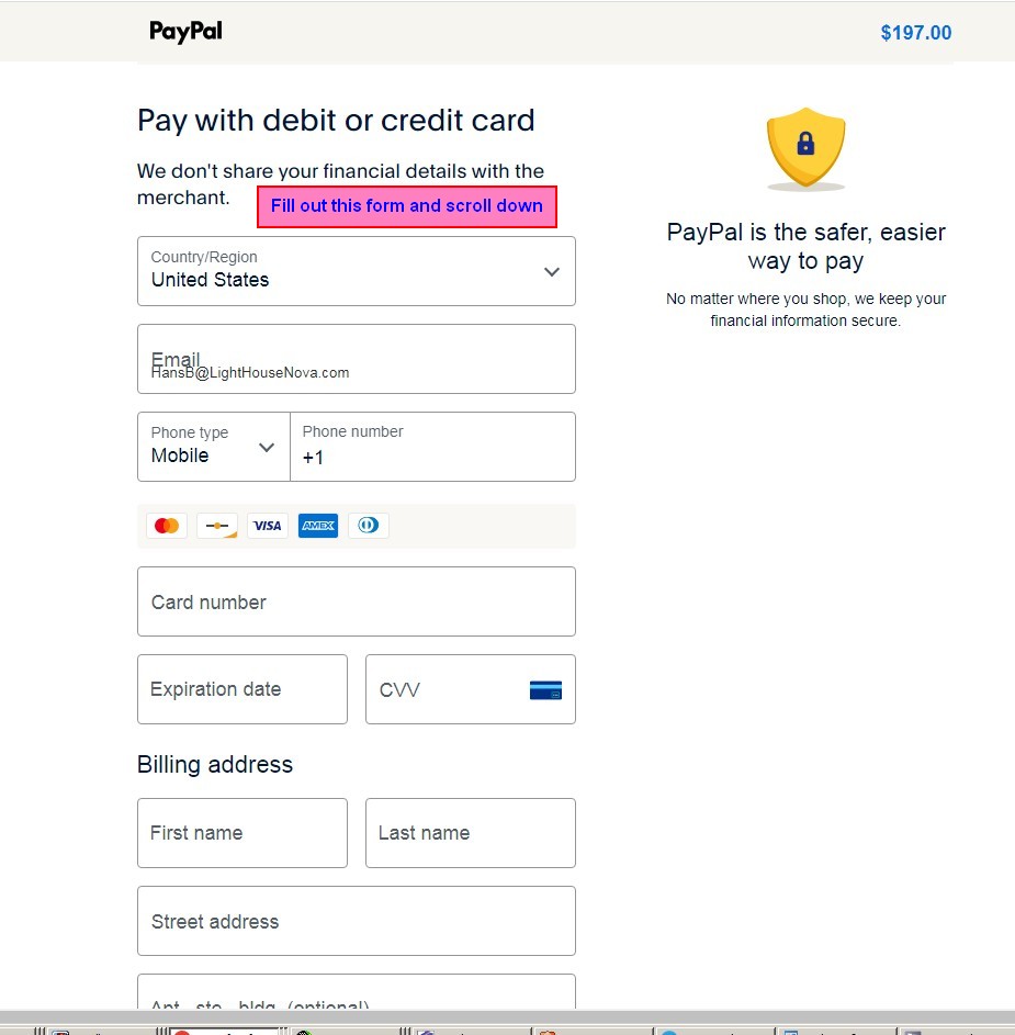 PayPal card entry screen